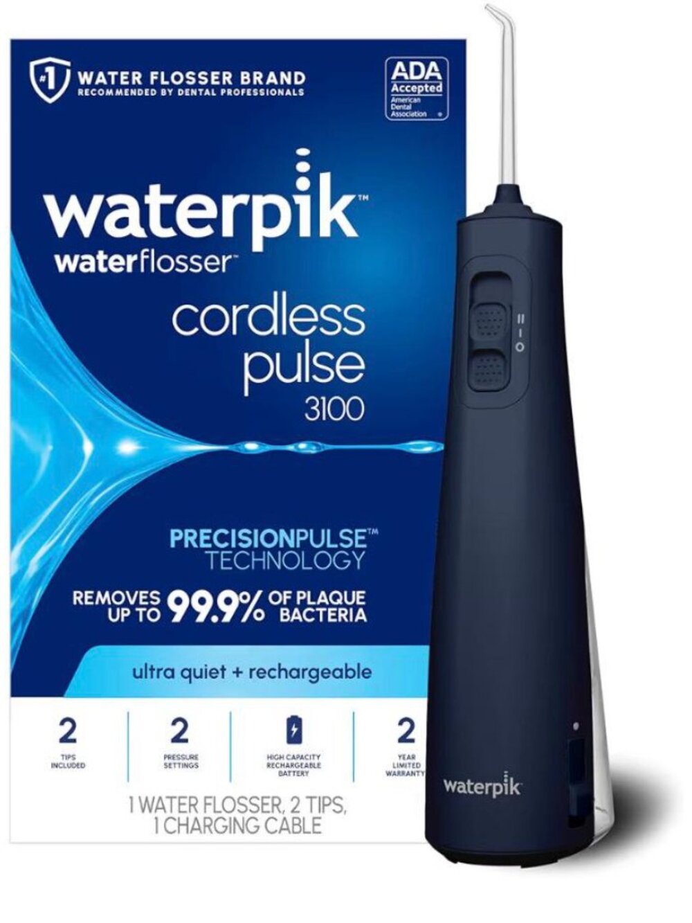 Waterpik Cordless Pulse 3100 Water Flosser Rechargeable 2 Settings Blue New